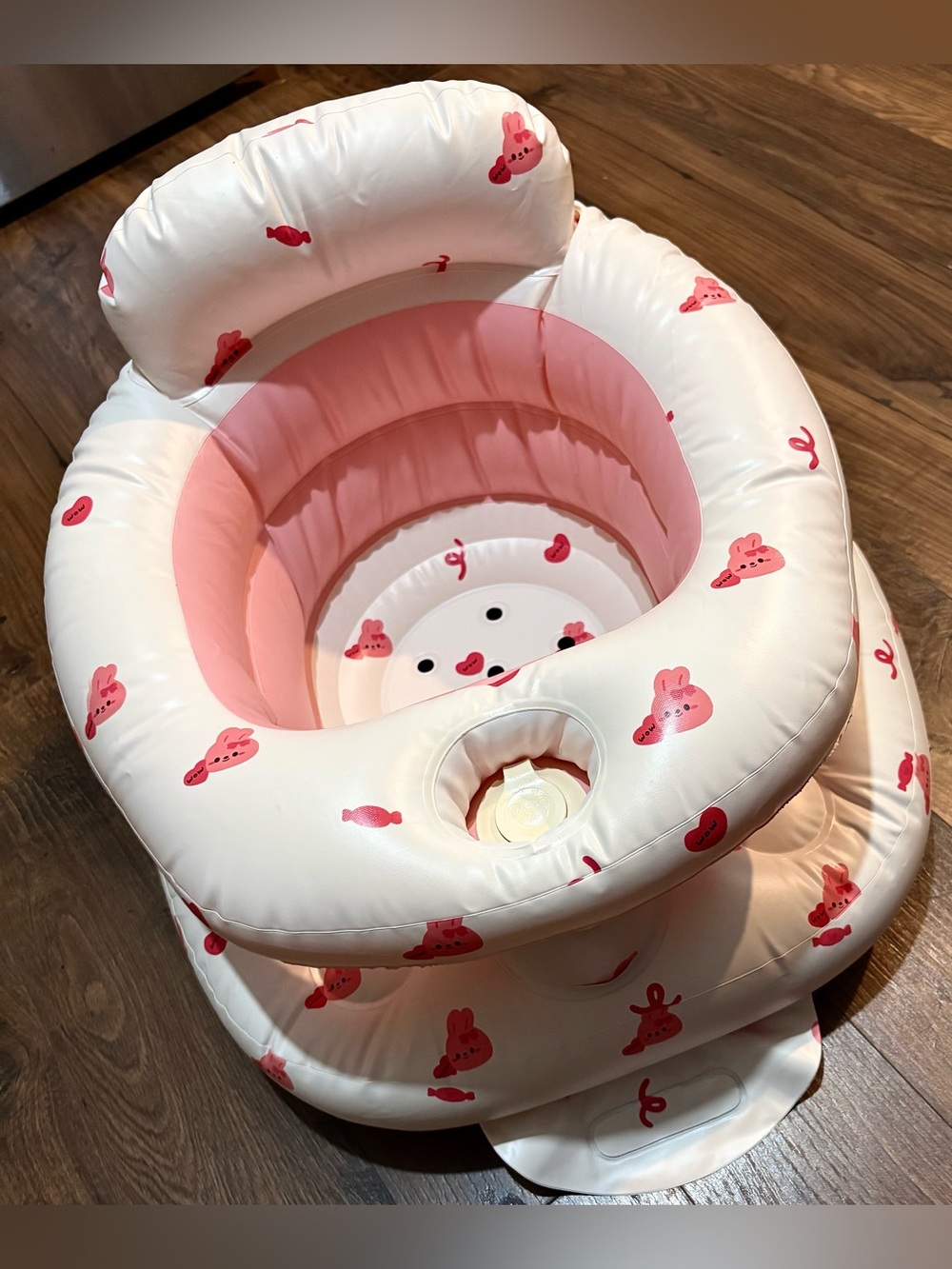 Pink Inflatable Baby Bath Seat with Bunny Print
